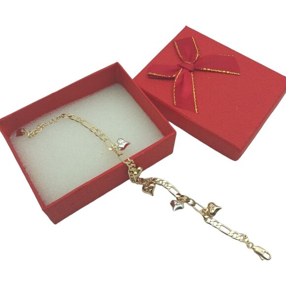 Brazilian Gold laminated Heart Bracelet Women's tricolor Bracelet 10 in. New - Picture 4 of 14